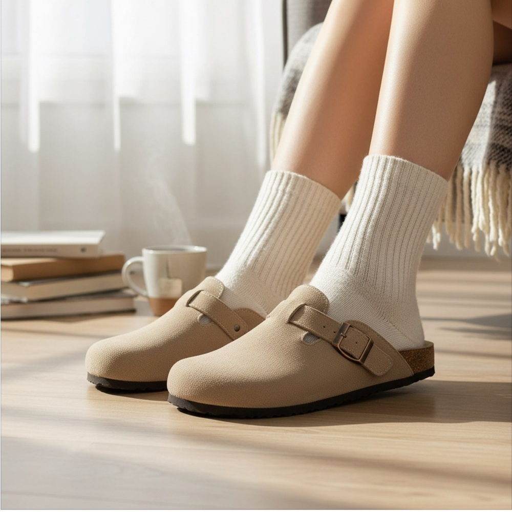 Kidmi Unisex Suede Slipper Mule Potato Shoe Clogs, Taupe Beige, Size‎ 41